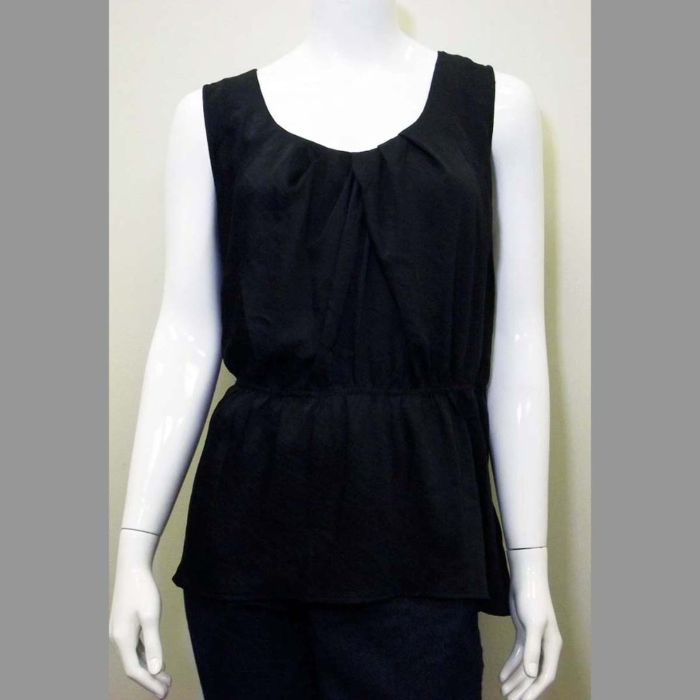 Black Satin Peplum Tank Top - Eloquii Size 14W